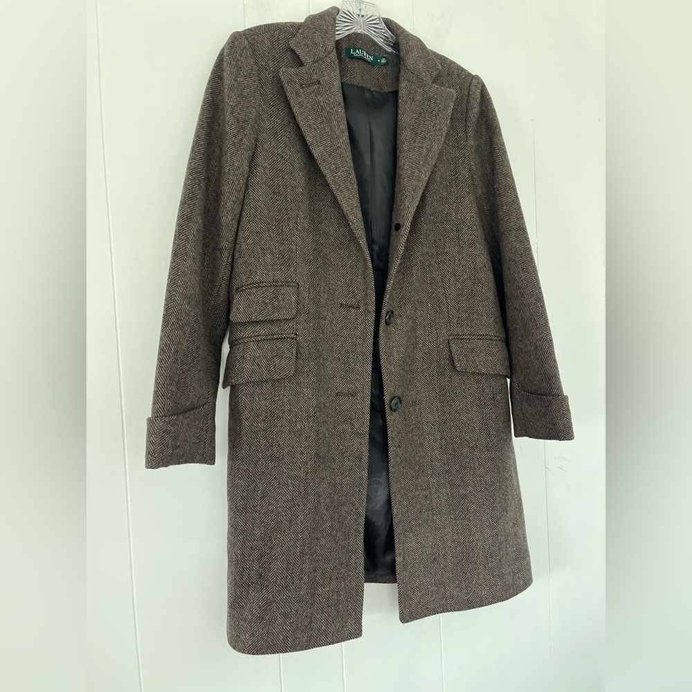 Lauren Ralph Lauren Women’s Wool Blend Herringbone Tweed Walker Coat Size 4 - Picture 3 of 16